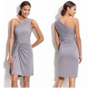 Maggy London Gray One Shoulder Side Twist Mini Dress Size 6